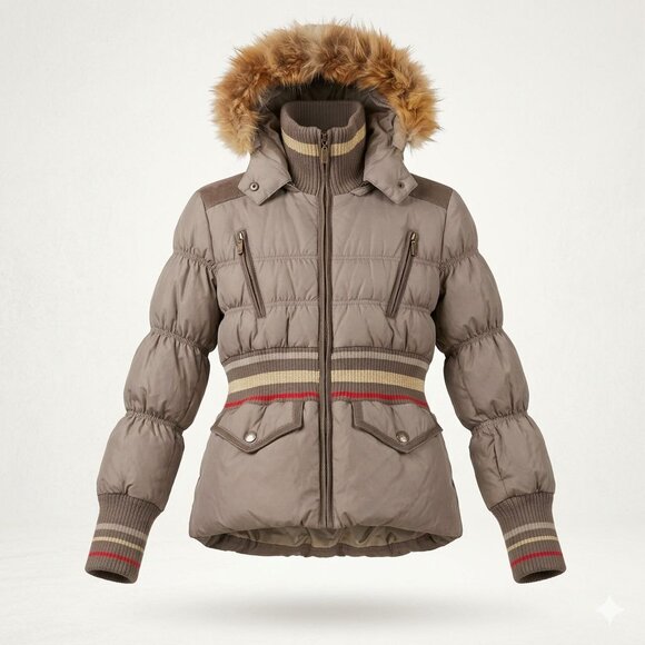 Just Cavalli Jackets & Blazers - Just Cavalli Womens Puffer Coat S With Fox Fur Hood Taupe Color Down-Filled